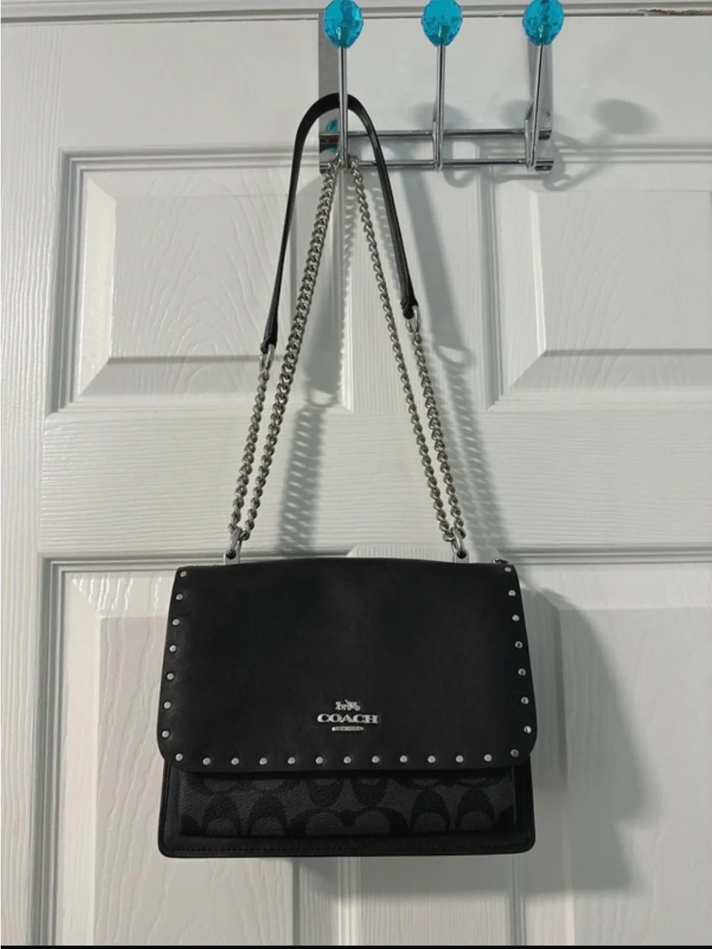 Coach Black Chain-Strap Shoulder Bag with Silver Hardware